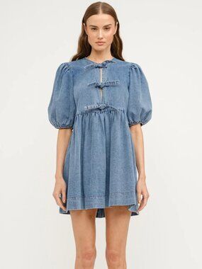 Sofie The Label Front Ties Denim Babydoll Mini Dress